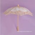 White Satin and Lace Wedding Umbrella with wooden crook handle parasol lace umbrella